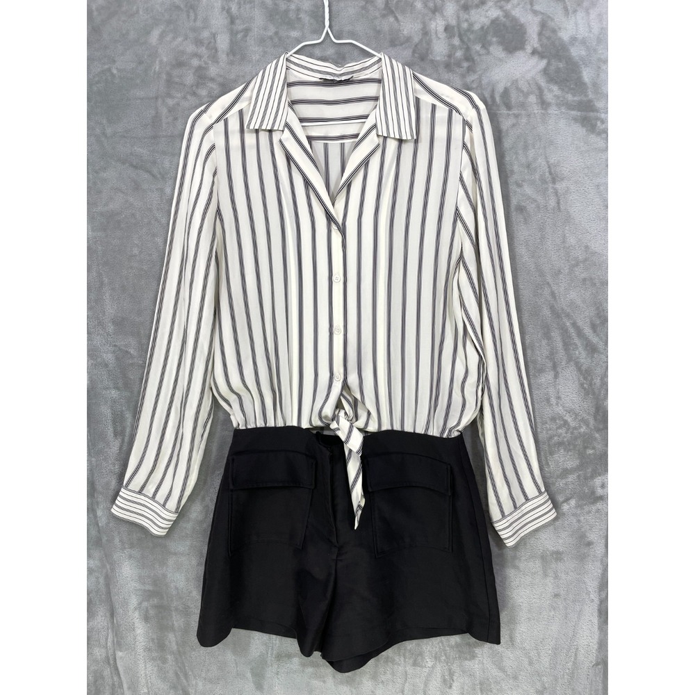 Sandro size EU 38/ M/ US 4-6 Striped Romper Ivory/Black Combishort Playsuit